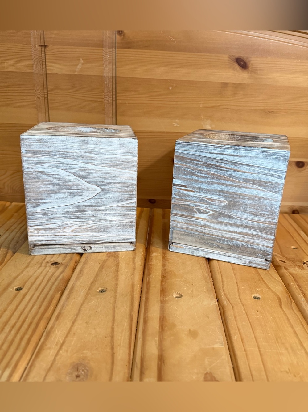 Rustic Whitewashed Wood Cube Tissue Box Cover - Neutral Accent - Picture 2 of 8